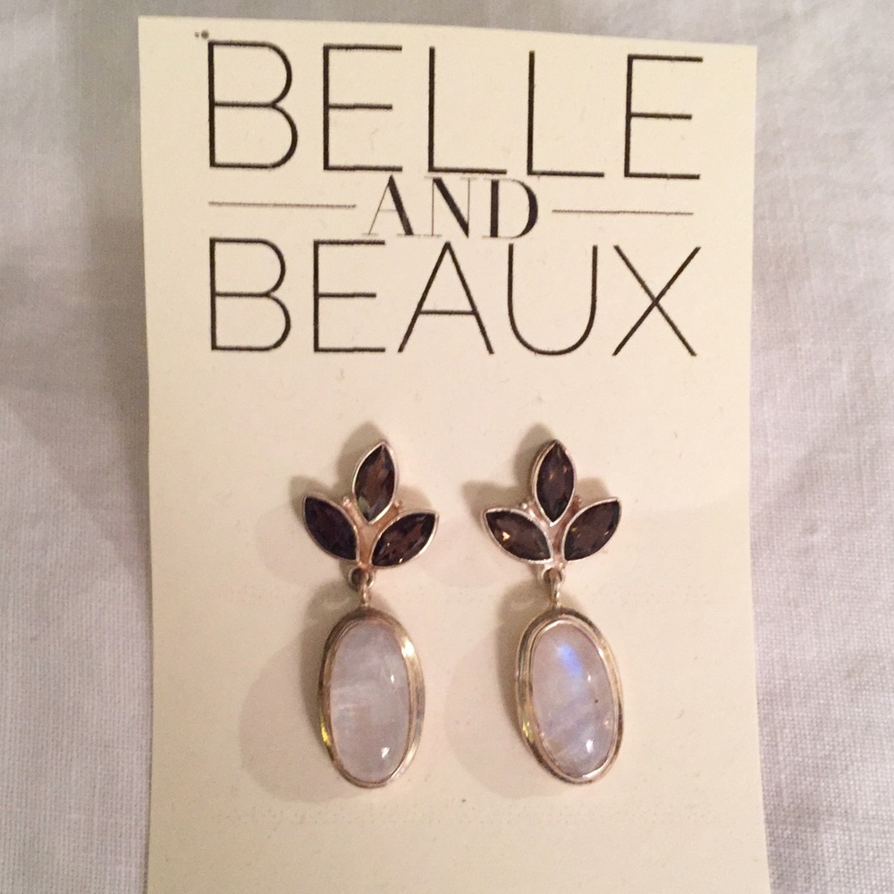 Silver drop earrings w/topaz & quartz drop